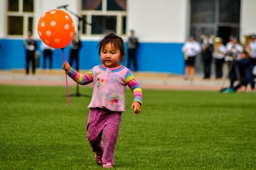 Vaikas, Mergaitė, Laimingas, Vaikas, Mielas, Balionas, Žalias, Laimingas Vaikas, Žaisti, Stadionas, Mongolija