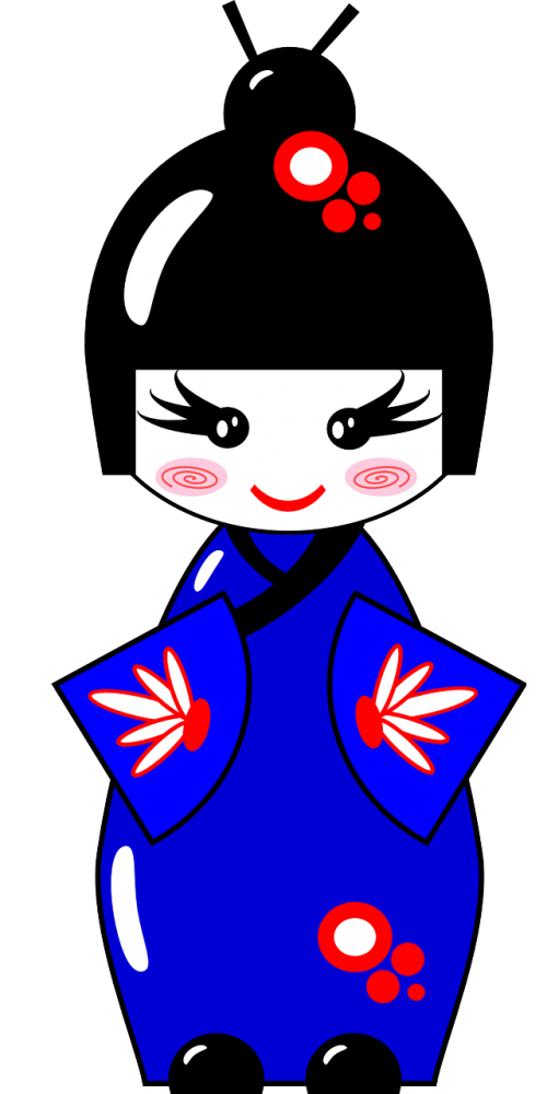 Kimono, Lėlės, Japanese, Asian, Mėlynas, Anime, Nemokama Vektorinė Grafika