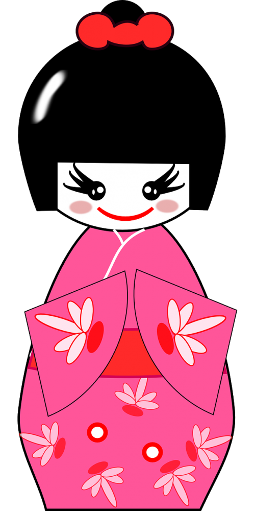Kimono, Lėlė, Asian, Japanese, Kinai, Moteris, Mergaitė, Moteris, Rožinis, Tradicinis, Apranga, Apranga, Suknelė, Drabužis, Nemokama Vektorinė Grafika