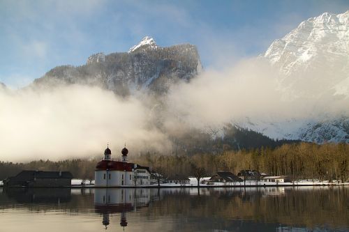 Karalius Ežeras, Bartholomä St, Berchtesgadener Žemės, Ekskursijos Paskirties Vieta, Bavarija, Berchtesgadeno Nacionalinis Parkas, Žiema, Watzmann, Berchtesgaden Alps