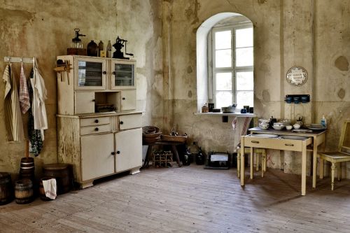 Virtuvė, Senas, Istoriškai, Virtuvės Įranga, Kabinetas, Stalas, Nuskandinti, Vintage, Klöden Burg