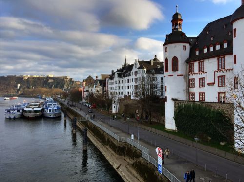 Koblenz, Altstadt, Miestas, Mosel, Vasara, Laivai, Mozelle, Vanduo, Turizmas, Upė, Kraštovaizdis, Rhineland-Pfalzas, Istorinis, Europietis, Vokietija, Panorama