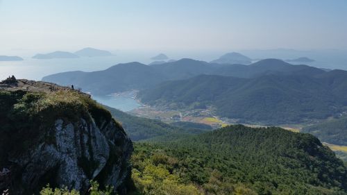 Korėja, Tongyeong, Kraštovaizdis, Ežeras, Jūra, Vandenynas, Miškas, Mediena, Žalias, Vaizdas, Panorama, Kalnas