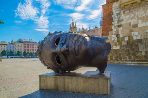 Krakow, Lenkija, Europa, Skulptūra, Galva, Bronza, Turizmas, Architektūra, Miestas