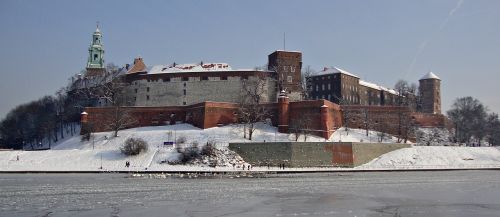 Kraków, Lenkija, Wawel, Architektūra, Paminklas, Pilis Žiemą, Paminklai, Istorinis