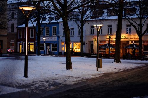 Krefeld, Miestas, Žiema, Mėlyna Valanda, Abendstimmung, Snieguotas, Sniegas