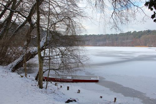 Ežeras, Žiema, Ledas, Šaltas, Bankas, Vanduo, Medžiai, Boot, Kraštovaizdis