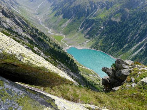 Ežeras, Bergsee, Gamta, Kraštovaizdis, Zillertal-Austria