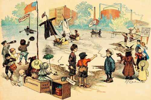 Ežeras, Parkas, Valtys, Vasara, Vaikai, Vaikai, Komiksai, Varzybos, Konkursas, Geltonas Vaikas, 1890 M .