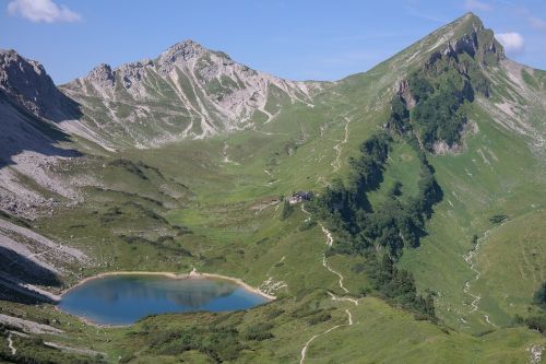 Ežeras, Bergsee, Baseinas, Kraštovaizdžio Kiemas, Akmens Kario Galas, Raudoni Nėriniai, Allgäu Alpės
