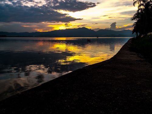 Ežeras, Jūros Dugnas, Saulėlydis, Abendstimmung, Debesys