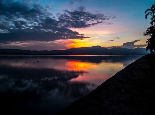 Ežeras, Jūros Dugnas, Saulėlydis, Abendstimmung, Debesys