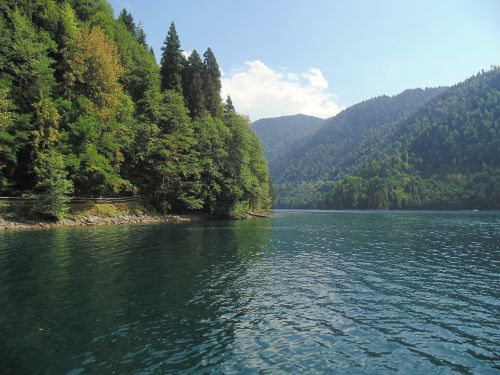 Ežeras, Ritsa, Abchazija, Kalnai, Miškas, Vanduo