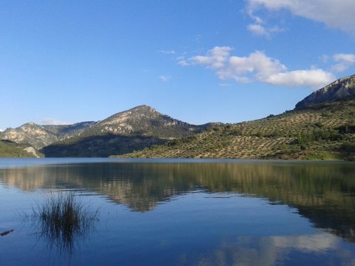 Ežeras, Kraštovaizdis, Jaén, Kalnas, Dangus, Atspindys