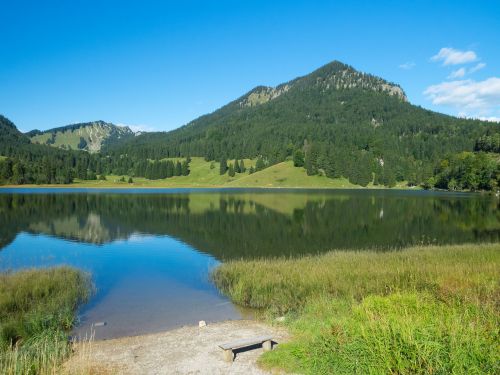 Ežeras, Spitzingsee, Bavarija, Vokietija, Kraštovaizdis, Kalnas, Alpės