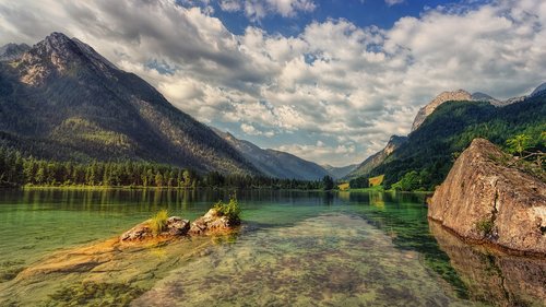 Ežeras,  Hintersee,  Alpine,  Kraštovaizdis,  Bavarija,  Pobūdį,  Berchtesgaden,  Ramsau,  Vandens,  Kalnai,  Panorama,  Aukštutinės Bavarijos,  Vandenys,  Summit,  Platus Kampas