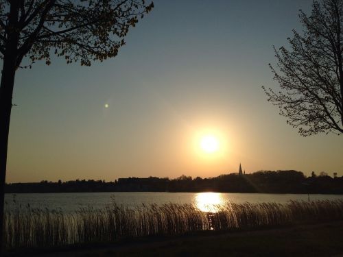 Ežeras, Saulė, Vakaras, Saulėlydis, Vanduo, Veidrodis, Abendstimmung