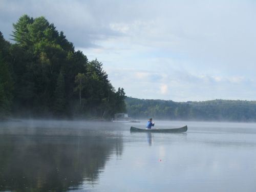 Ežeras, Kanoją, Gamta, Migla, Atspindys, Ramus, Rytas, Haliburtonas, Ontarijas, Kanada