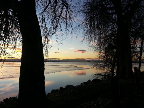 Ežeras, Ledas, Saulėlydis, Barr Ežeras, Colorado, Šaltas, Dusk, Medžiai, Siluetas, Vaizdingas, Spalva, Šviesa, Vakaras, Lauke, Turizmas, Žiema, Sezonas, Rezervuaras, Sušaldyta