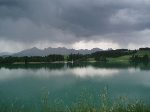 Ežeras Forggensee, Audra, Vasara, Gewitterm, Dangus, Füssen, Vanduo, Ežeras