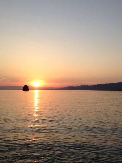 Ežero Geneva, Šveicarija, Saulėlydis, Horizontas