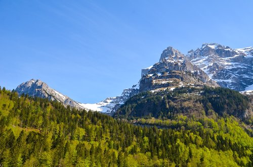 Ežeras Klöntal,  Vrenelisgärtli,  Summit,  Kalnai,  Pobūdį,  Dangus,  Kraštovaizdis,  Glarus,  Šveicarija,  Kalnų Viršūnių Susitikimas,  Alpine,  Miškas,  Klöntal,  Glärnisch