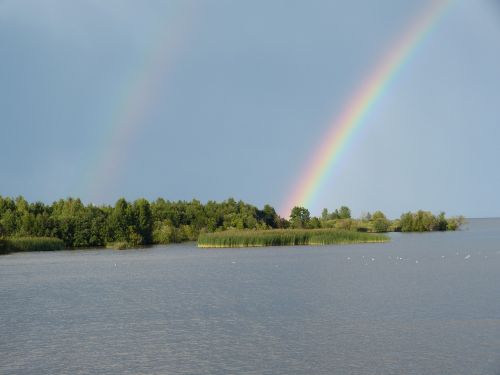 Ežeras Ladoga, Rusija, Ežeras, Vanduo, Šventė, Kruizas, Kraštovaizdis, Gamta, Miškas, Vaivorykštė, Arka, Nendrė