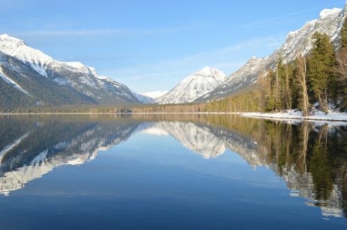 Ežeras Mcdonald, Kraštovaizdis, Kalnai, Panorama, Piko, Atspindys, Vanduo, Medžiai, Alpių, Sniegas, Ledynas Nacionalinis Parkas, Montana, Usa