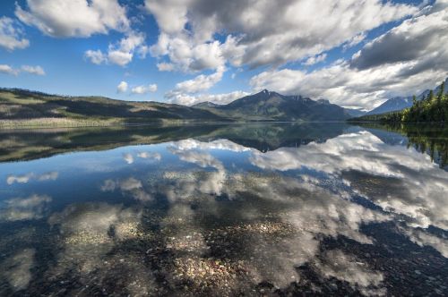 Ežeras Mcdonald, Kraštovaizdis, Debesys, Atspindys, Vanduo, Kalnai, Panorama, Smailės, Ns, Ledynas Nacionalinis Parkas, Montana, Usa, Gamta, Lauke, Dykuma, Vaizdingas, Panorama, Cloudscape