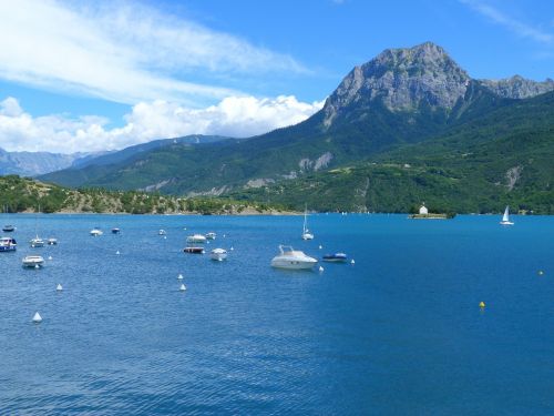 Serre Ponçon Ežeras, Ežeras, Kraštovaizdis, Gamta, Vasara, Kalnas, Alpės, Vanduo, Hautes Alpes