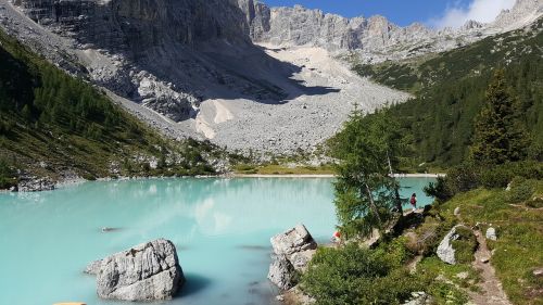 Sorapis Ežeras, Dolomitai, Italijos Alpės, Kalnas, Italy, Gamta, Žalias, Peizažas, Alpių, Alpės, Vaizdingas