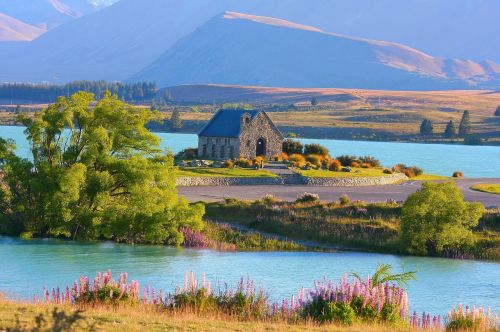 Ežeras Tekapo, Naujoji Zelandija, Bažnyčia, Gamta, Gero Ganytojo Bažnyčia, Rytas
