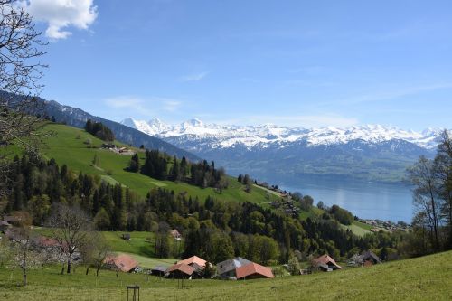 Ežeras Thun, Kalnai, Šveicarija, Berni Oberland, Ežeras, Kraštovaizdis, Regėjimas, Tolimas Vaizdas