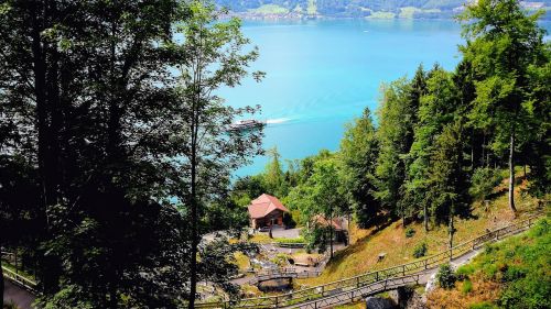 Ežero Vaizdas, Vanduo, Kraštovaizdis, Perspektyva, Gamta, Fauna, Kalnai, Šveicarija, St Beatus Urvai