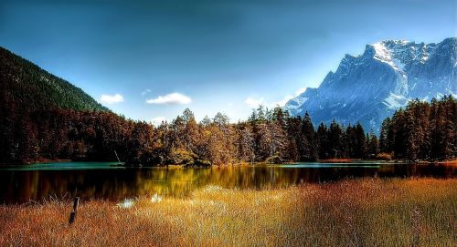 Ežeras Weissensee, Tyrol, Austria, Kalnai, Tirolo Alpės, Vanduo, Bergsee, Alm, Alpių, Gamta, Vasara, Žygiai, Žygis, Dangus, Vaizdas, Kraštovaizdis, Zugspitze, Ežeras, Perspektyva