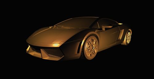Lamborghini, Gallardo, Lp-560, Lamborghini Gallardo Lp 560, Vienspalvis, Auksas, Automatinis, Automobilis, Kontūras, Metalinis, Šešėlis, Siluetas, Izoliuotas, Kontūrai, Plastelinas, 3D, 3D Modelis