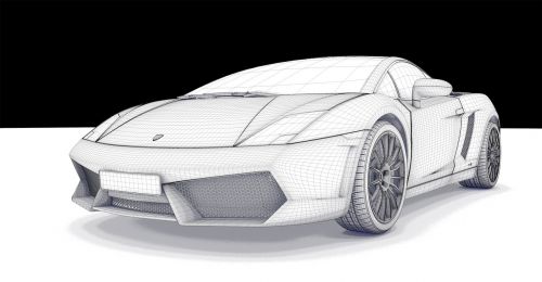 Lamborghini, Gallardo, Sportinė Mašina, Automatinis, Automobilis, Karkasas, Kontūras, Linijos, Vienspalvis, 3D, 3D Modelis, Kompiuterinė Grafika, Mašina, 3D Vizualizacija, Atvaizdavimas, Tinklelis