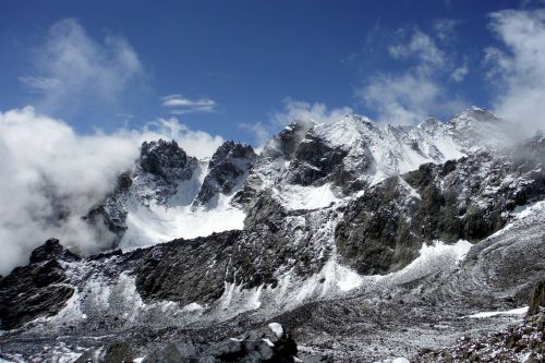 Pamir, Tajikistanas, Kraštovaizdis, Kalnai, Sniegas, Gamta, Akmenys, Dangus, Debesys