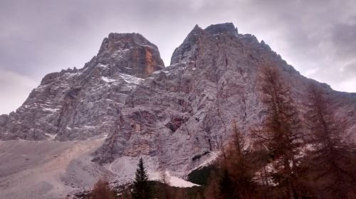 Kraštovaizdis, Kalnas, Dolomitai, Italy, Gamta, Sniegas, Panorama, Medžiai, Vista, Žiema
