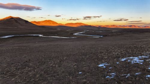 Kraštovaizdis, Mongolija, Khenti, Gruodžio Mėn ., Saulėlydis, Raudona, Šaldytos Upės