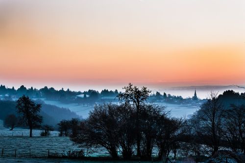 Kraštovaizdis, Migla, Aušra, Žiema, Gamta, Laukas, Kaimas