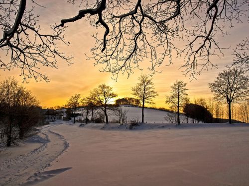 Kraštovaizdis, Žiema, Saulėlydis, Twilight, Gamta