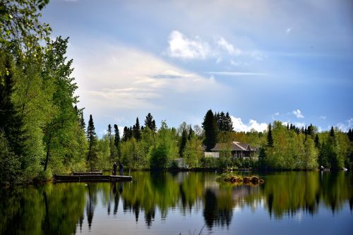 Kraštovaizdis, Gamta, Ežeras, Medžiai, Apmąstymai, Vasara, Debesys, Québec, Kanada