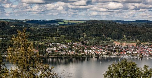 Kraštovaizdis, Ežeras, Miškas, Kaimas, Debesys