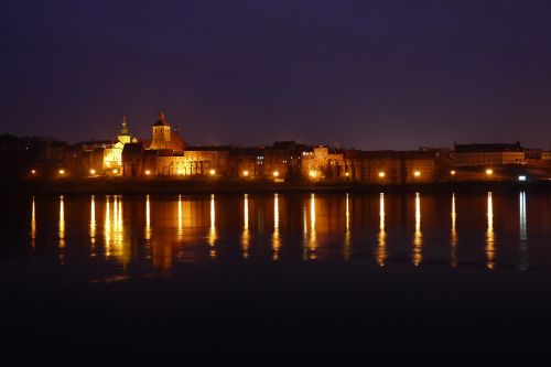 Kraštovaizdis, Upė, Wisla, Grudziadz, Lenkija, Apskritai Vistula, Naktis, Apmąstymai, Spichrza