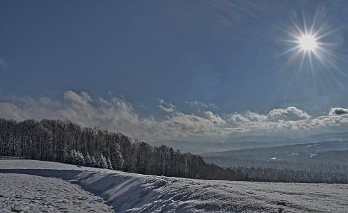 Kraštovaizdis, Kalnai, Saulė, Žiema, Dangus, Debesys, Grožis, Vaizdas