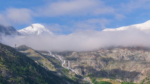 Kraštovaizdis,  Kalnai,  Rytą Rūkas,  Alalinhorn,  Šveicarija