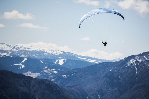 Kraštovaizdis, Kalnai, Paragliding, Parašiutas, Sniegas, Dangus, Slėniai, Sportas