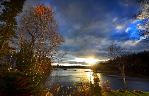 Kraštovaizdis,  Saulėlydis,  Ežeras,  Twilight,  Debesys,  Québec