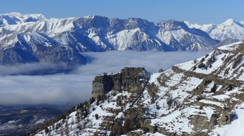 Peizažai, Žiema, Žiemos Peizažas, Gamta, Kalnas, Sniegas, Dangus, Debesys, Alpės, Champsaur, Hautes Alpes